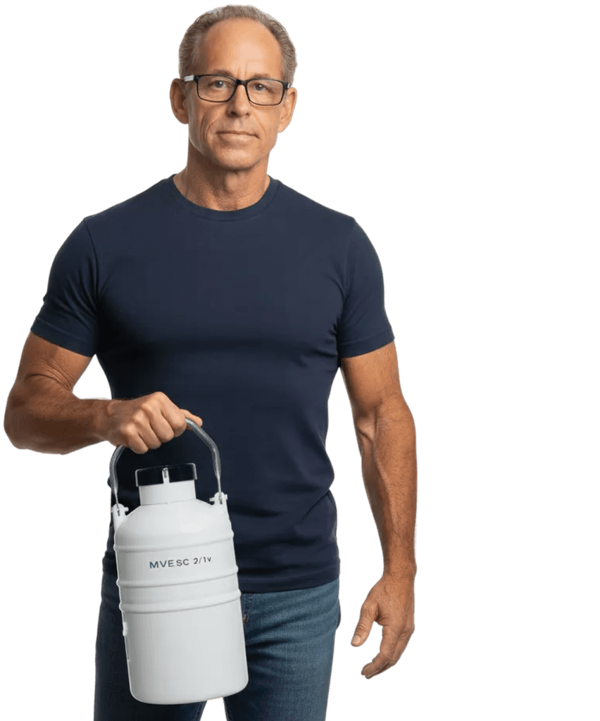 Dr. Mark Giovanini holding a cryogenic storage canister
